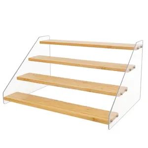 Mason Life Wooden Display Stand,Acrylic 4-Tier Shelf-Versatile Wooden Display Riser for Perfume,Cologne,Cupcakes,Collectibles,Figurines