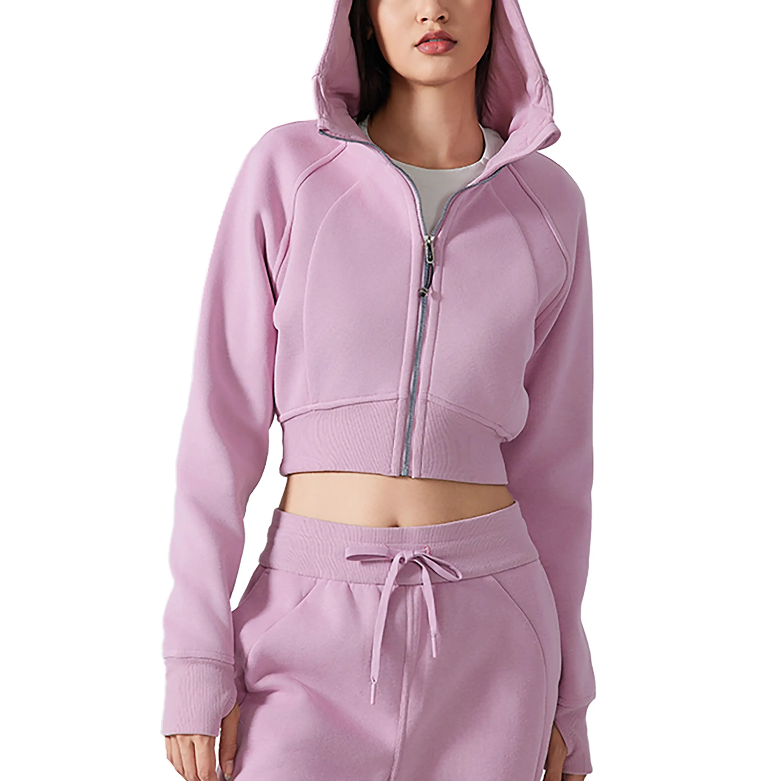 Womans Cropped Zip-Through Hoodie