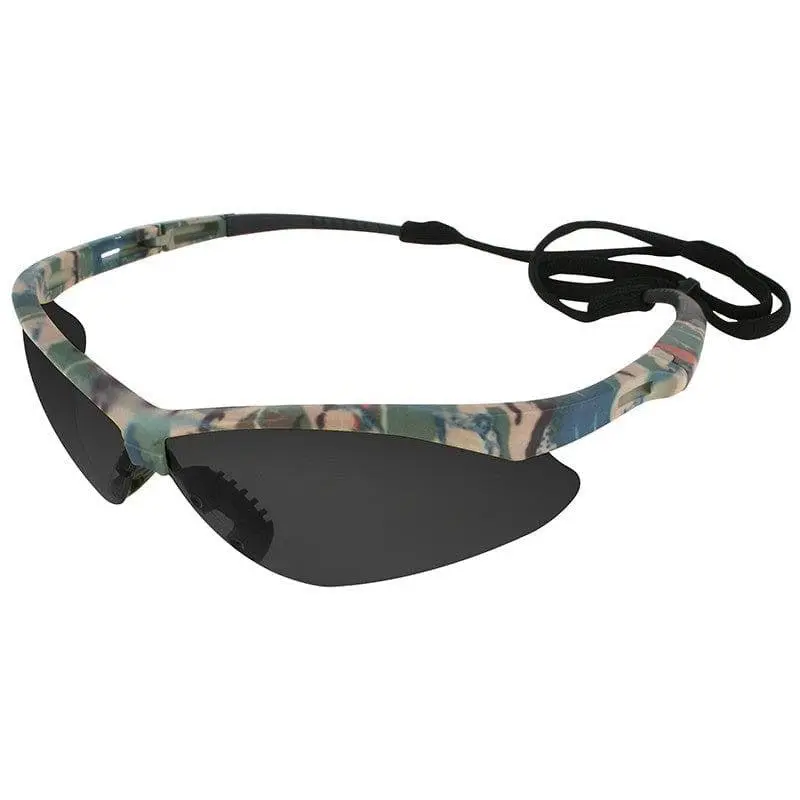 KleenGuard Nemesis Safety Glasses - Camo Frame, Anti-Fog Dark Lenses Eye Protection, Bayonet Temples, 140 mm Frame Width, With Neck Cord, Work Safety Gear for Home Improvement & Security Work