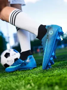 Unisex Youth Soccer Cleats, High-Top PU Leather, Round Toe, Sporty Style, All-Over Print, Breathable Lightweight, Outdoor Grass Field, Football Cleats, Soccer Shoes, Football Boots