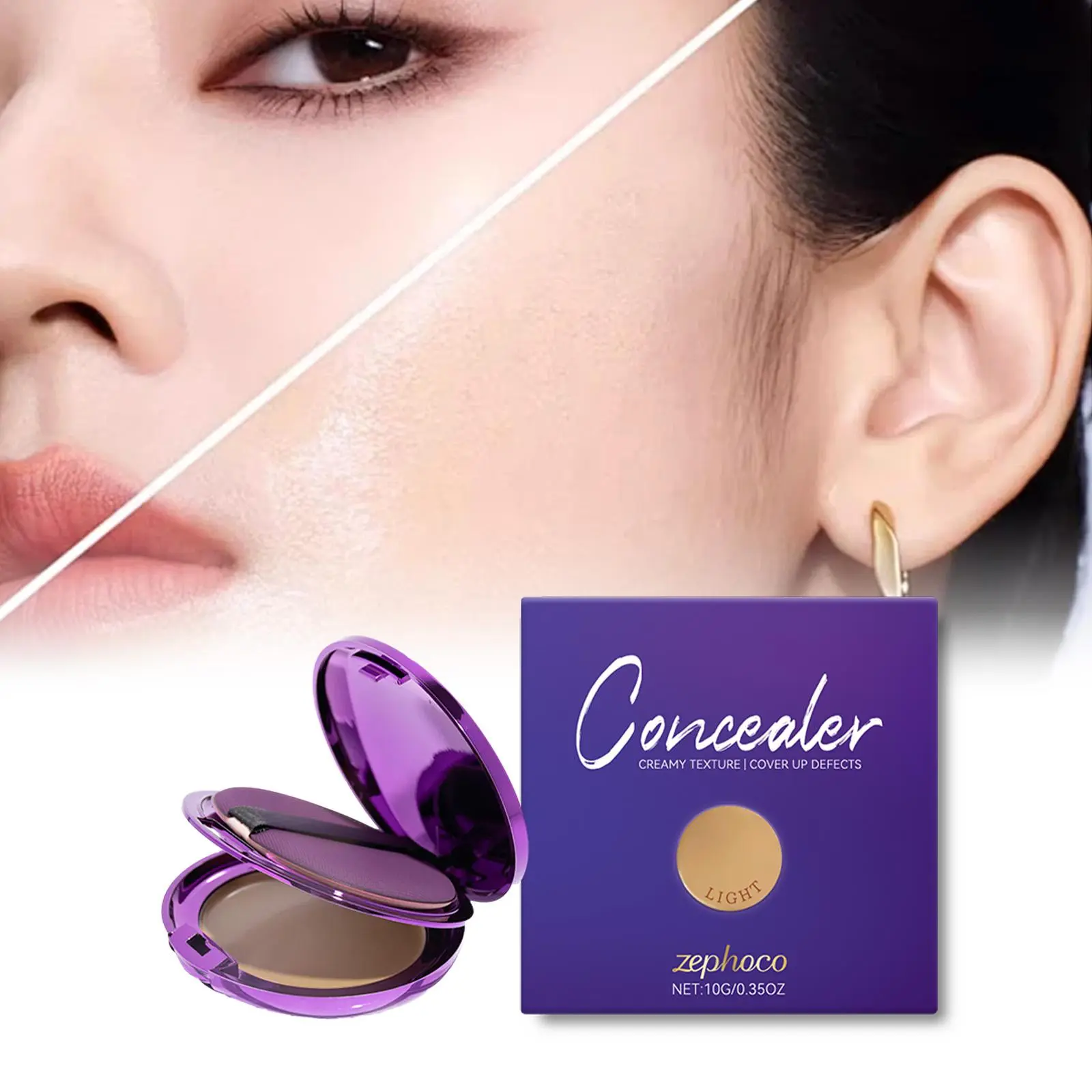 Zephoco Ivory Concealer Palette - 1 Size, Sweat-Proof, Water-Resistant, Long-Lasting, Full-Coverage, Hydrating Matte Serum Concealer with SPF 50, Natural Skin-Fitting Formula, Blends Acne/Blemishes/Faux Freckles, Portable Beauty Makeup Foundation Lightwei
