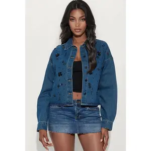 Lap Of Luxury Embellished Denim Shacket - Dark Wash X