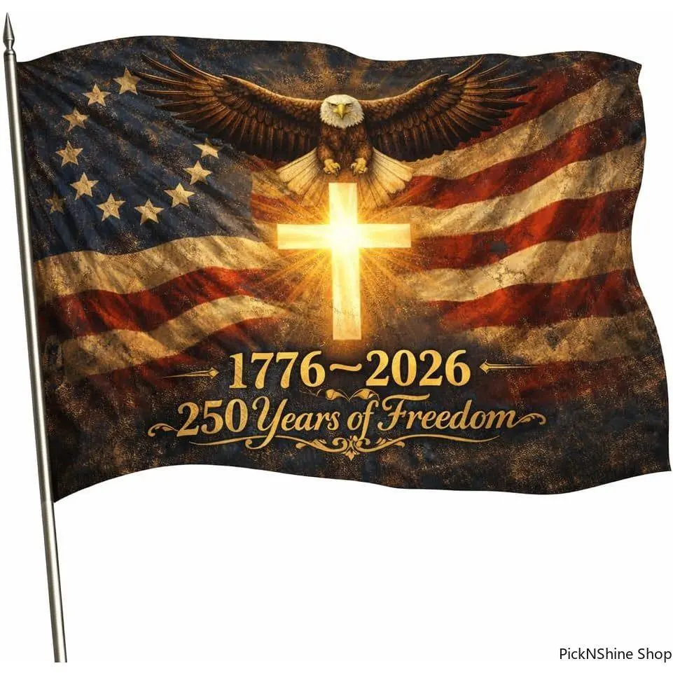 US 250th Anniversary Double-Sided 3-Ply Polyester Outdoor Flag, Vibrant Patriotism We The People 1776-2026 Banner, Built to Handle Sun Rain Wind All-Seasons Yard & House Decor for 4th of July (3x5, 5 Sizes)