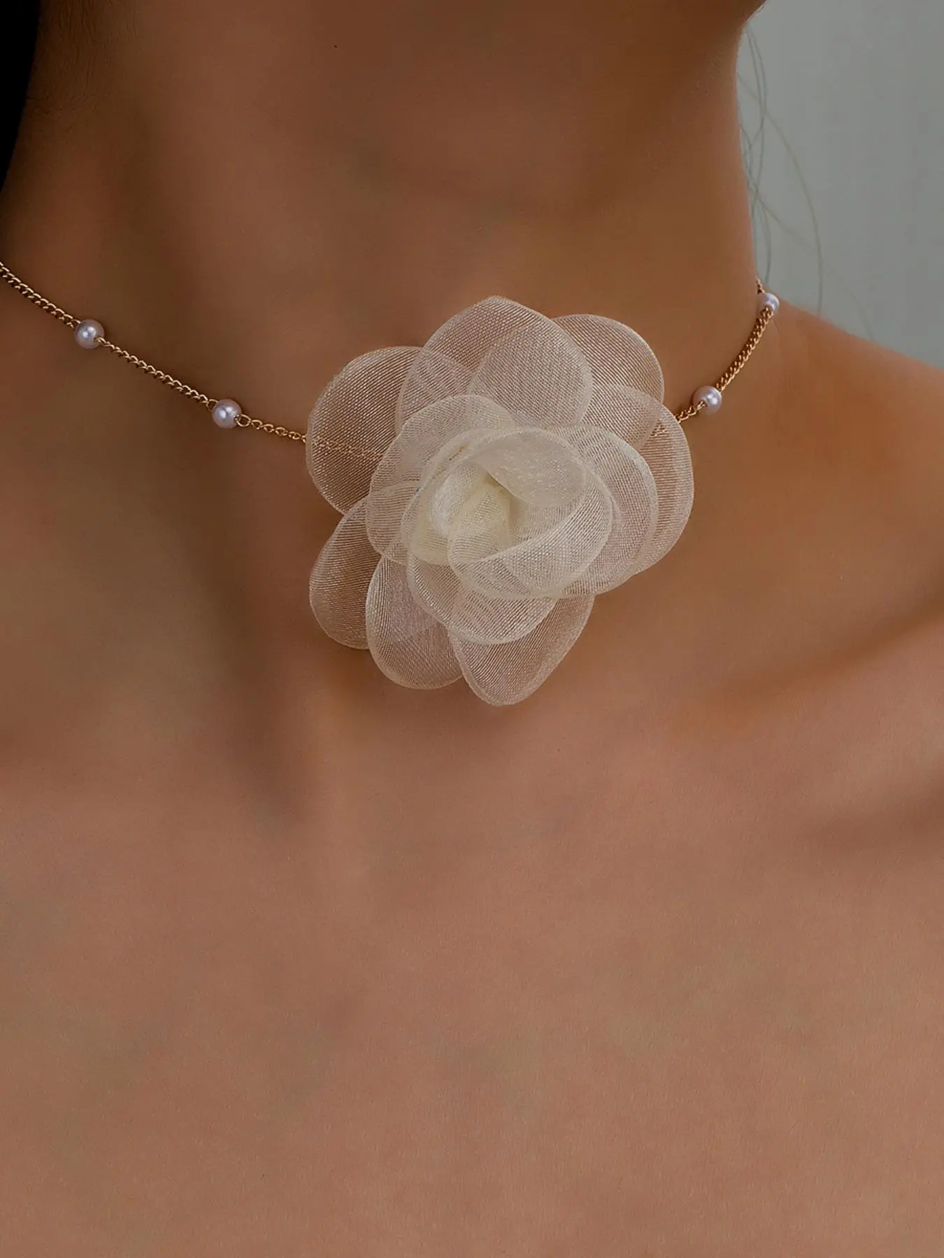 Elegant Fabric Flower Design Choker, Dainty Choker Necklace, Fashion Jewelry for Party, Daily Clothing Decor, Trendy All-match & Exquisite Jewelry for Birthday Gift