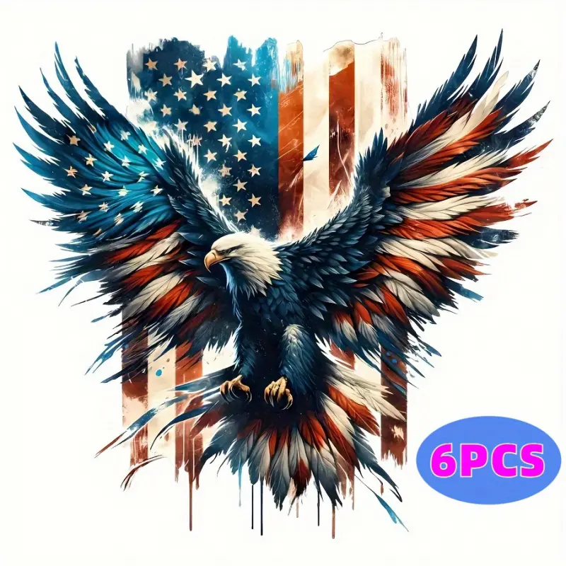 6 Pack American Flag Stickers for T Shirts Jeans Bags Hats Masks - Washer Safe and Durable Decals, Adhesive Vinyl Decal