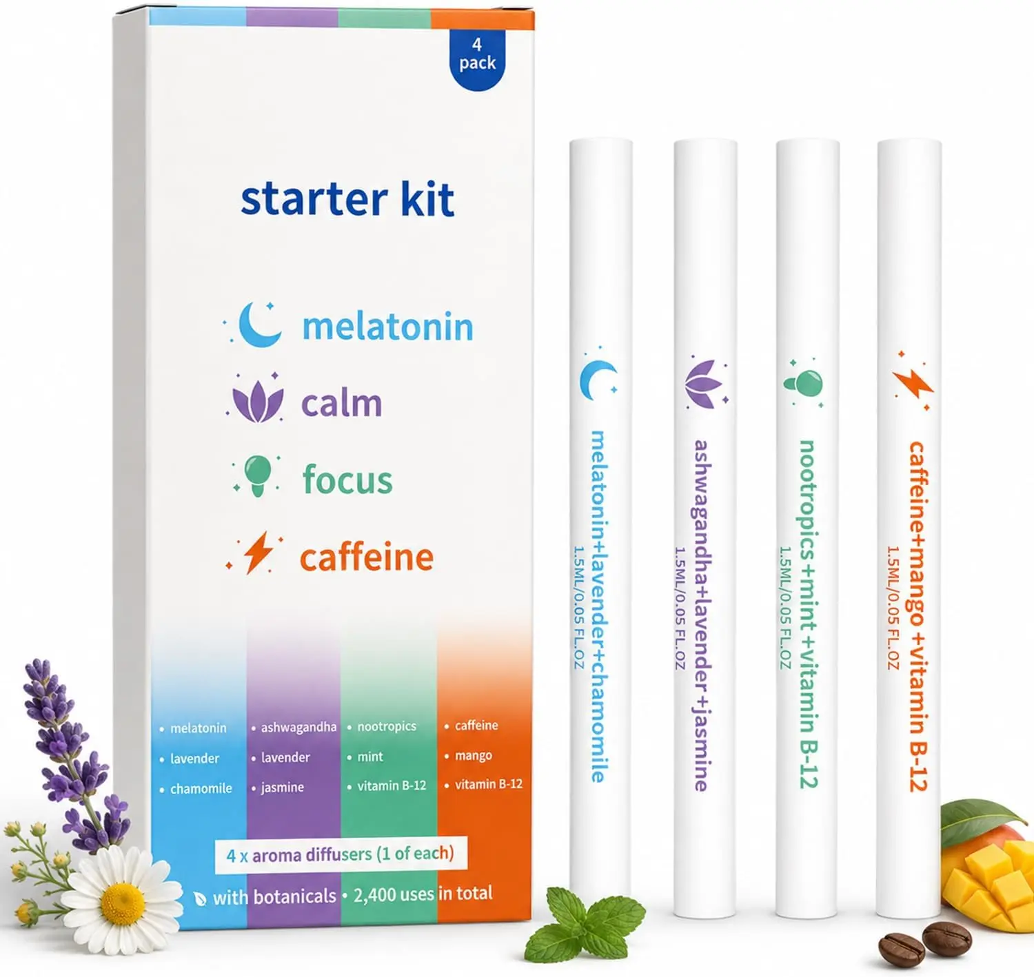 BIG SALE !! Portable Scent Stick Set 4 Pack, Plant-Based Aroma Stick Assortment, Pocket Size Fragrance Sticks for Home, Office, Travel, Daily Carry, Lavender, Mint,...