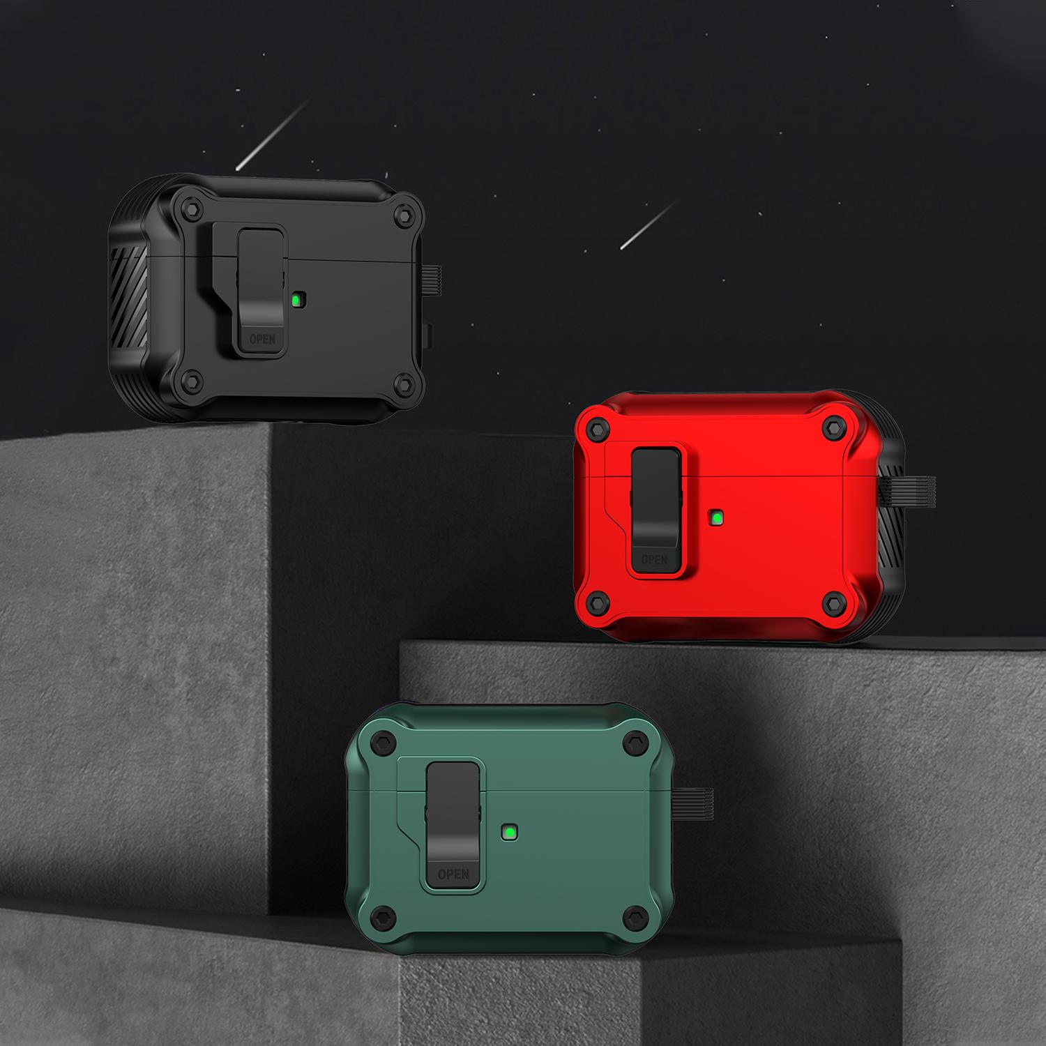 Secure Lock AirPods Case with Carabiner, Military-Grade Shockproof Protective Cover for AirPods Pro 2/1, AirPods 3/2/1