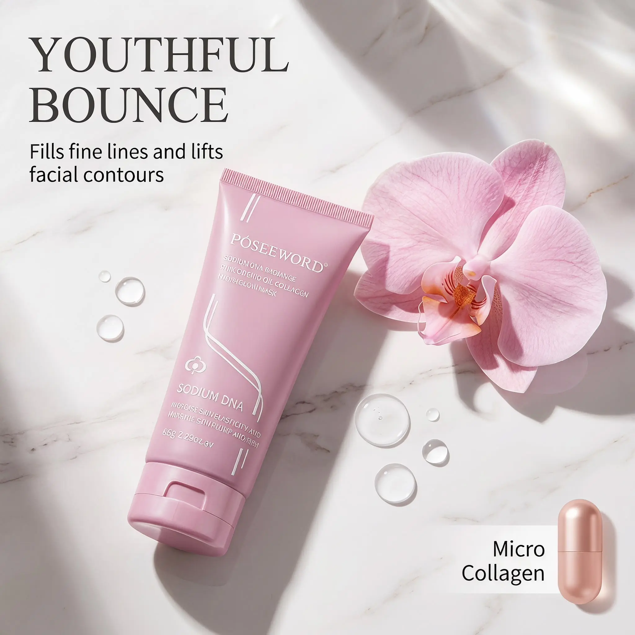 Orchid Collagen Peel-Off Face Mask with Sodium DNA & Small Molecule Collagen - Hydrating, Firming, Elasticity-Boosting Care for Dry, Sensitive Skin - Smooth Texture, Anti-Dullness, Dewy Glow Finish