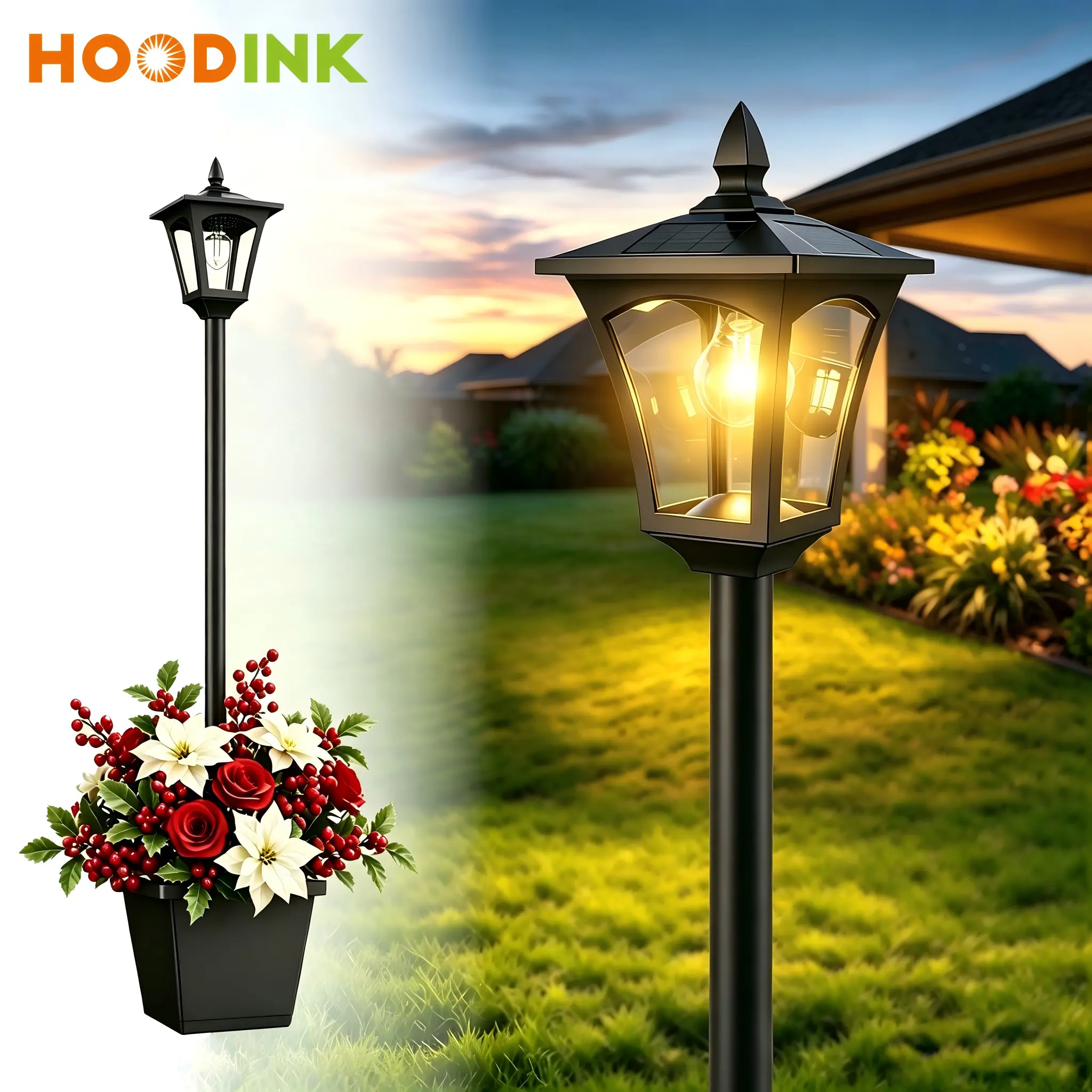 65" Solar Lamp Post Light with Planter, Glass 60 Lumens Solar Garden Lights Outdoor Waterproof Solar Pole Lights Patio Decor, Warm White,dorm essentials,home decor,home essentials,camping essentials