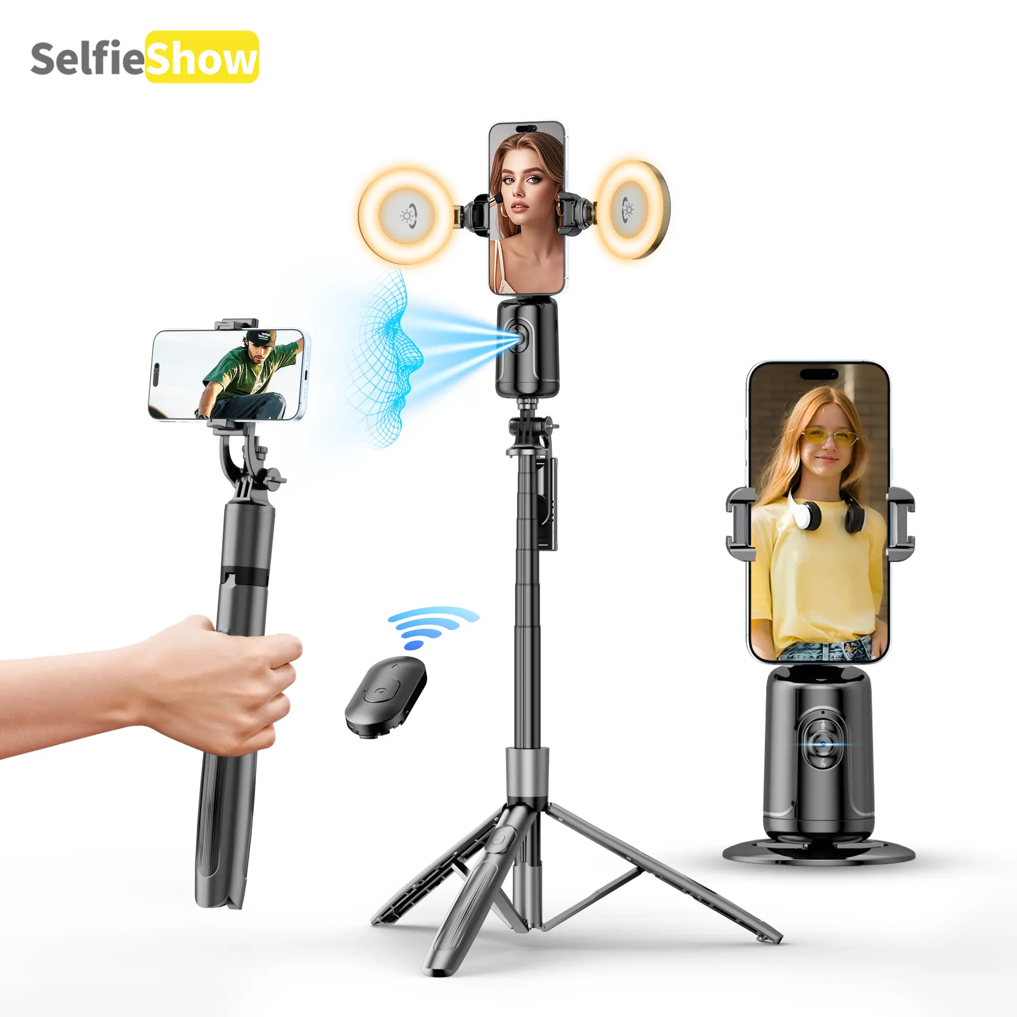 Auto Face Tracking Tripod, 62 inch Alloy Black Phone Tripod, 360° Face Tracking (No App Required), Gesture Control. Photography Accessory, Selfie Stick Sta tripod for iphone bilizer Camera Vlogging Kit