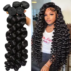 【JOPEAR】30 Inch Loose Wave Bundles 14A Brazilian Raw Hair Weave Bundles 3 4 PCS Loose Deep Wave Curly Human Hair Extensions Natural Black For Women #Summer