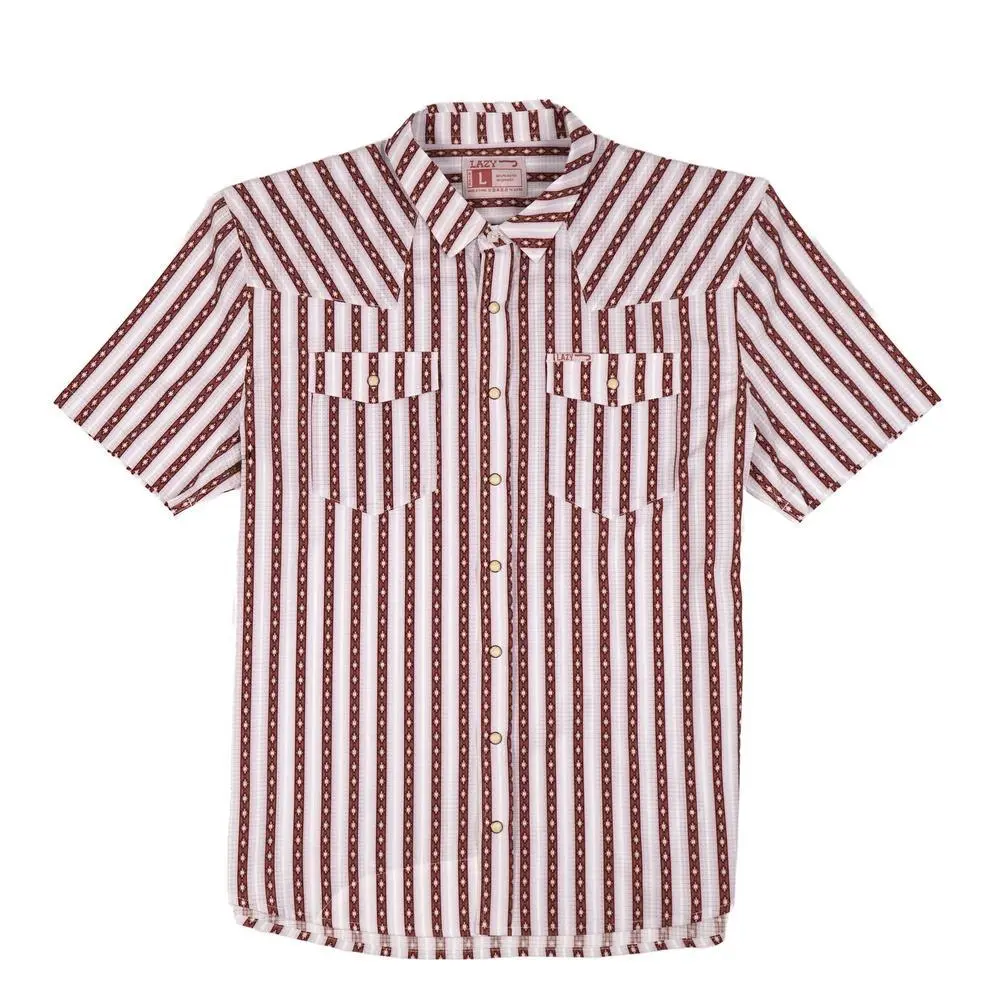 Men's Lazy J Airflow Pearl Snap Cowboy Shirt - White Mesa, Short-Sleeve Tops with Yoke, Casual Style, Shortsleeve