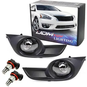 iJDMTOY Complete Set Clear Lens Fog Lights Foglamps w/ H11 Xenon White LED Bulbs, Wiring & On/Off Switch For 2013-2015 Nissan Altima