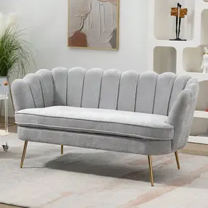 59" Wide Loveseat Sofa, Boucle/Chenille Upholstered Small   Petal-Shaped Design, Modern Leisure Sofa  Gold Metal Legs, Mini Room  For Bedroom, Apartment with couch