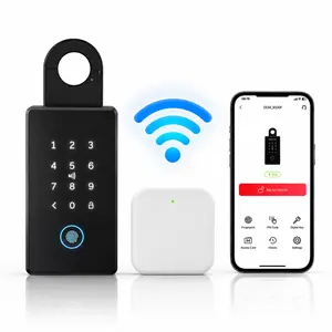 Populife Smart Key Lock Box for Outside, Wifi Lock Box for House Key, Hide a Key Outdoor, Door Handle Wall Mount Smart Digital Lockbox Bluetooth Smart Padlock IP66 Waterproof