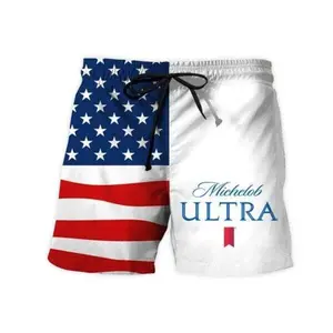 Michelob ULTRA USA Flag Swim Trunks – Patriotic Beer Lover Beach Shorts, 4th of July American Flag Summer Pool Party Swimwear for Men, Lightweight Quick Dry Vacation Outfit