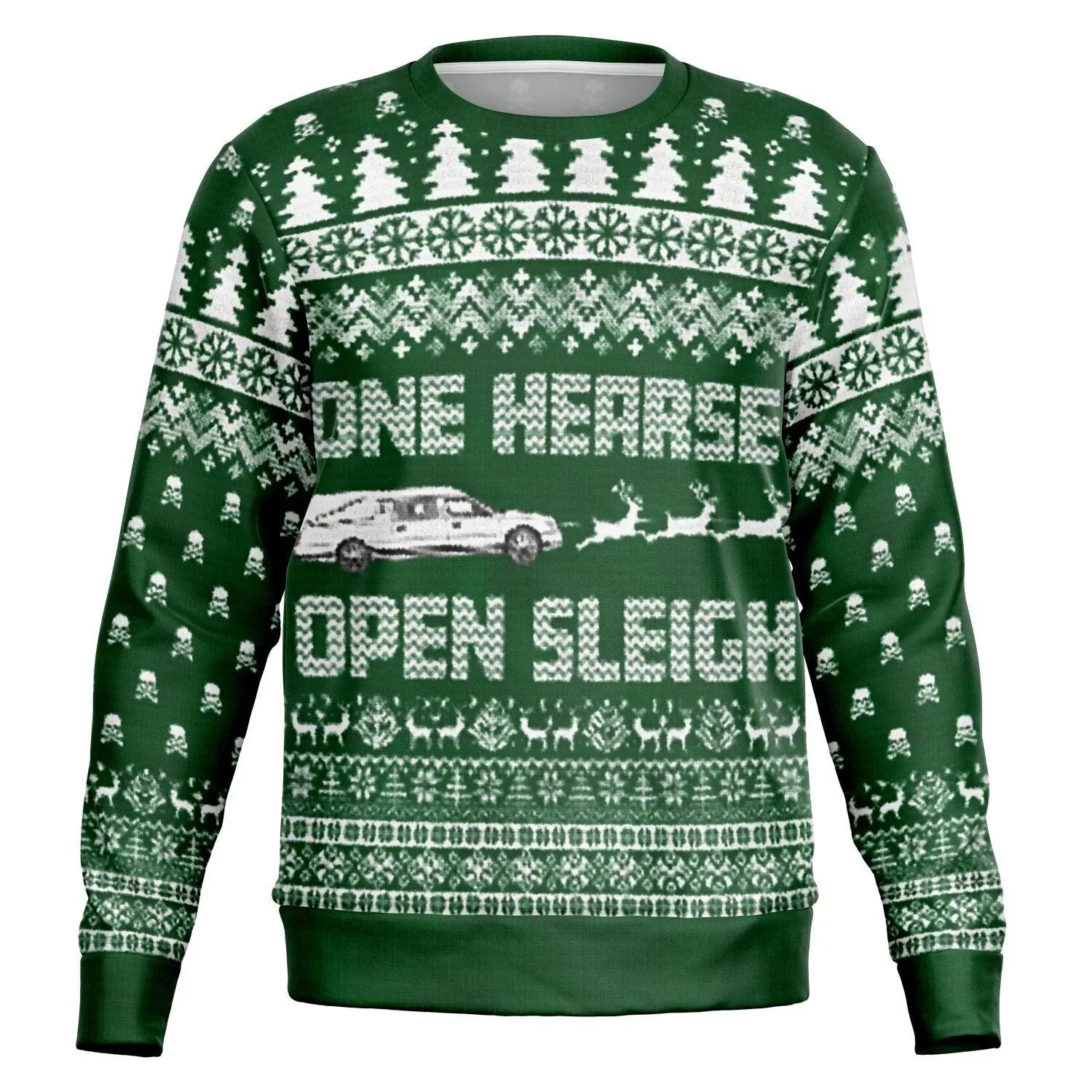 "One Hearse Open Sleigh" Ugly Christmas Sweater GREEN