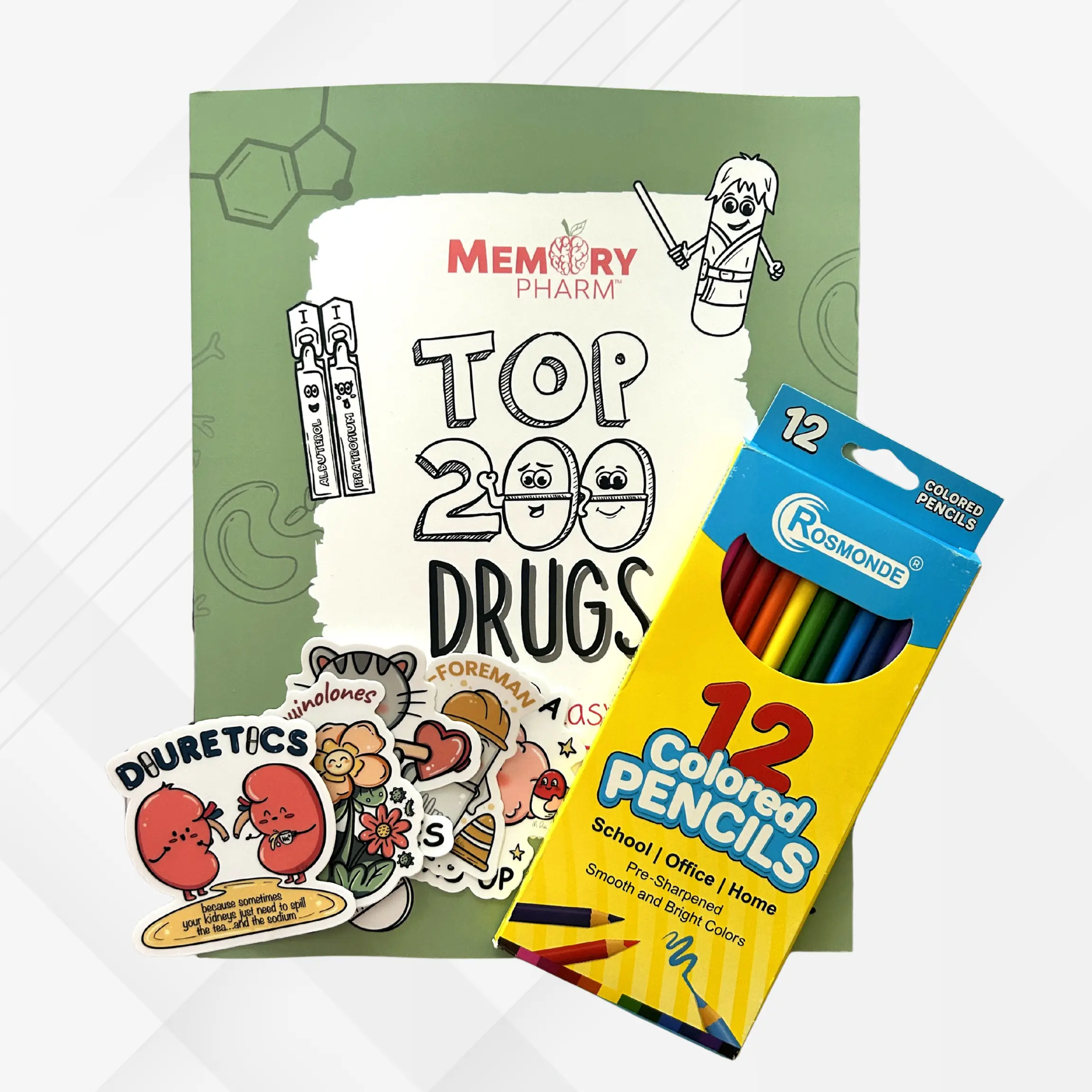 Top 200 Drugs Made Easy Bundle (Stickers + Color Pencils)