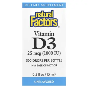 Natural Factors Vitamin D3 Drops, Unflavored, 25 mcg (1,000 IU), 0.5 fl oz (15 ml)