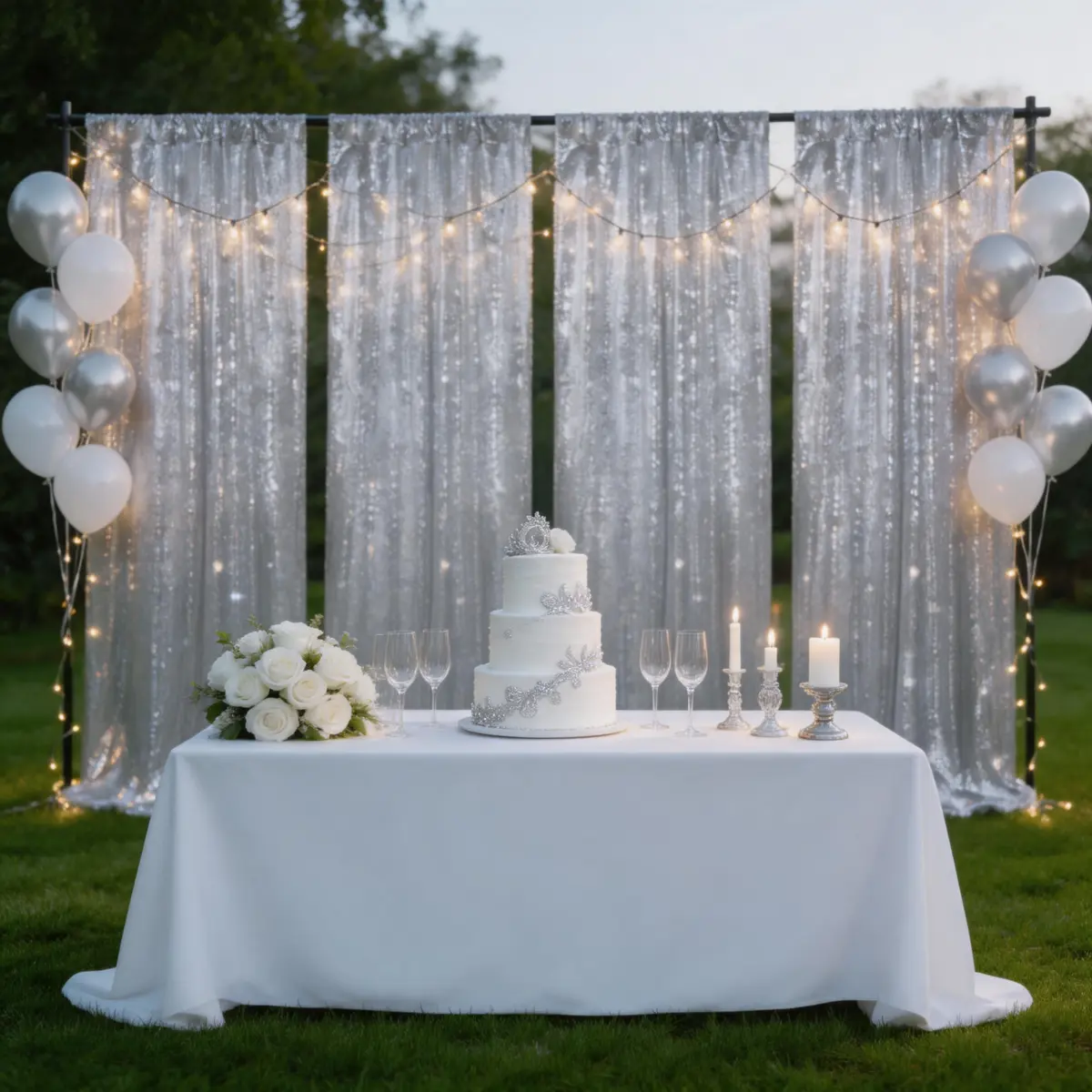 Silver Glitter Sequin Drapes - 6 Panels (2x8FT) | Wedding Decoration Wall Light Props, Festive Backdrop Curtains for Engagement, Photography Background, Birthday-Themed Festive Backdrops & Banners