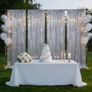 Silver Glitter Sequin Drapes 2x8FT 6 Panels, Dazzling Backdrop Curtains for Engagement, Baby Shower, Formal Dinner, Cake Table, Photography Background