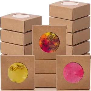 100 count Soap Boxes for Homemade, 3 x 3 x 1.2 Inch Small Paper  Packaging Boxes with Window,  Wrappers for Soap Packaging Making Party Favor(Round,)