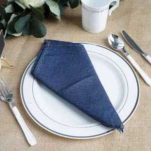 5 Pack Polyester Napkins 17"x17" Dark Denim Blue in Faux Denim Style - Durable & Versatile Cloth Napkins for Casual Dining