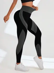 Sexy Fashion High Waist Colorblock Leggings, Striped Gym Running Sport Pants, Suitable for All Seasons Indoor Outdoor Yoga Wear, High Waisted Leggings