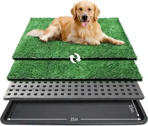 Dog Grass Pad with Tray,35X23In Dogs Potty Tray with 2-Pack Upgraded Replacement Artificial Grass,Dog Litter Box for Pet Training,Indoor Portable Pottys Pet Toilet ondware