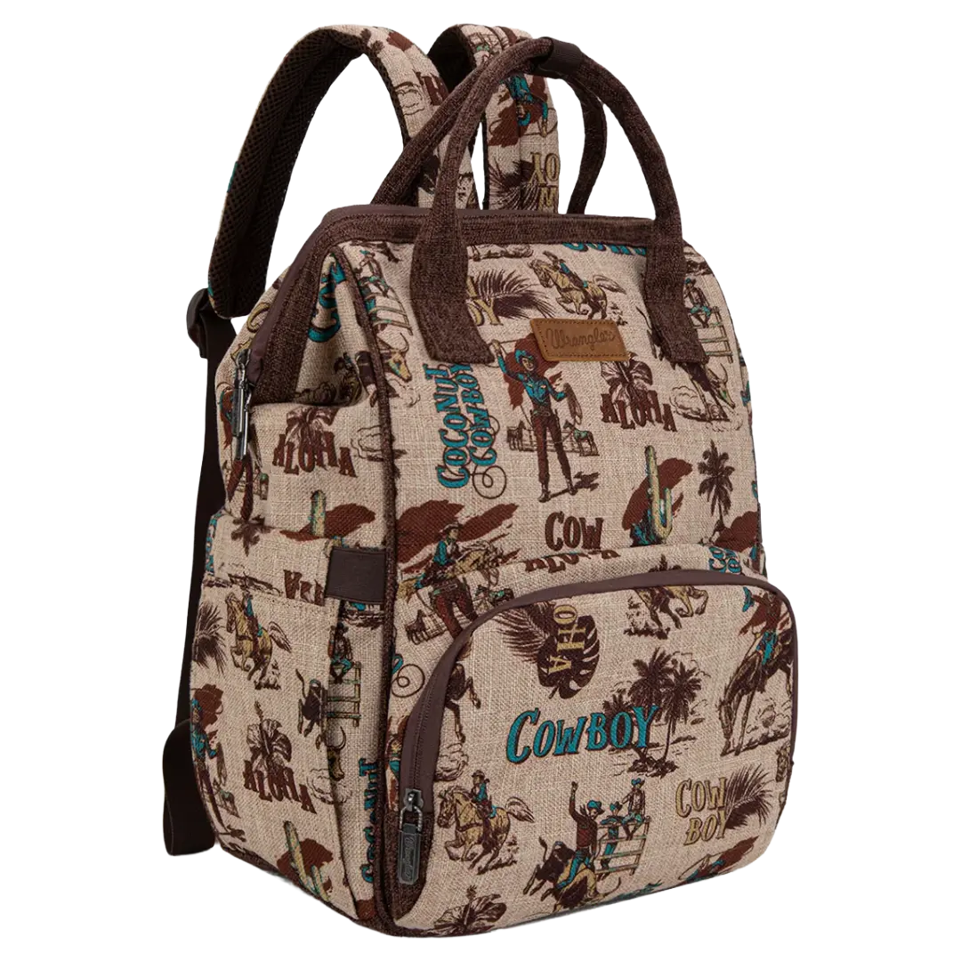 Wrangler Ladies Vintage Retro Cowboy Cool Print Tan Backpack Bag WG60-9110TN