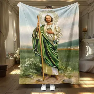 Jesus Pattern Throw Blanket, Christian Faith Flannel Fleece Blanket, Soft Comfortable Lightweight Warm Blanket For Couch Bed Sofa, Air Conditioner Nap Blanket For Home Office Travel Camping, Religious Gift For Women Men Mom Dad