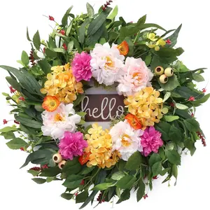24" Wreaths for Front Door with Hydrangea Dahlia Phalaenopsis Spring&Summer Artificial  for Outdoor Wedding Party Front Door Porch Yard Patio Window Box  Decor