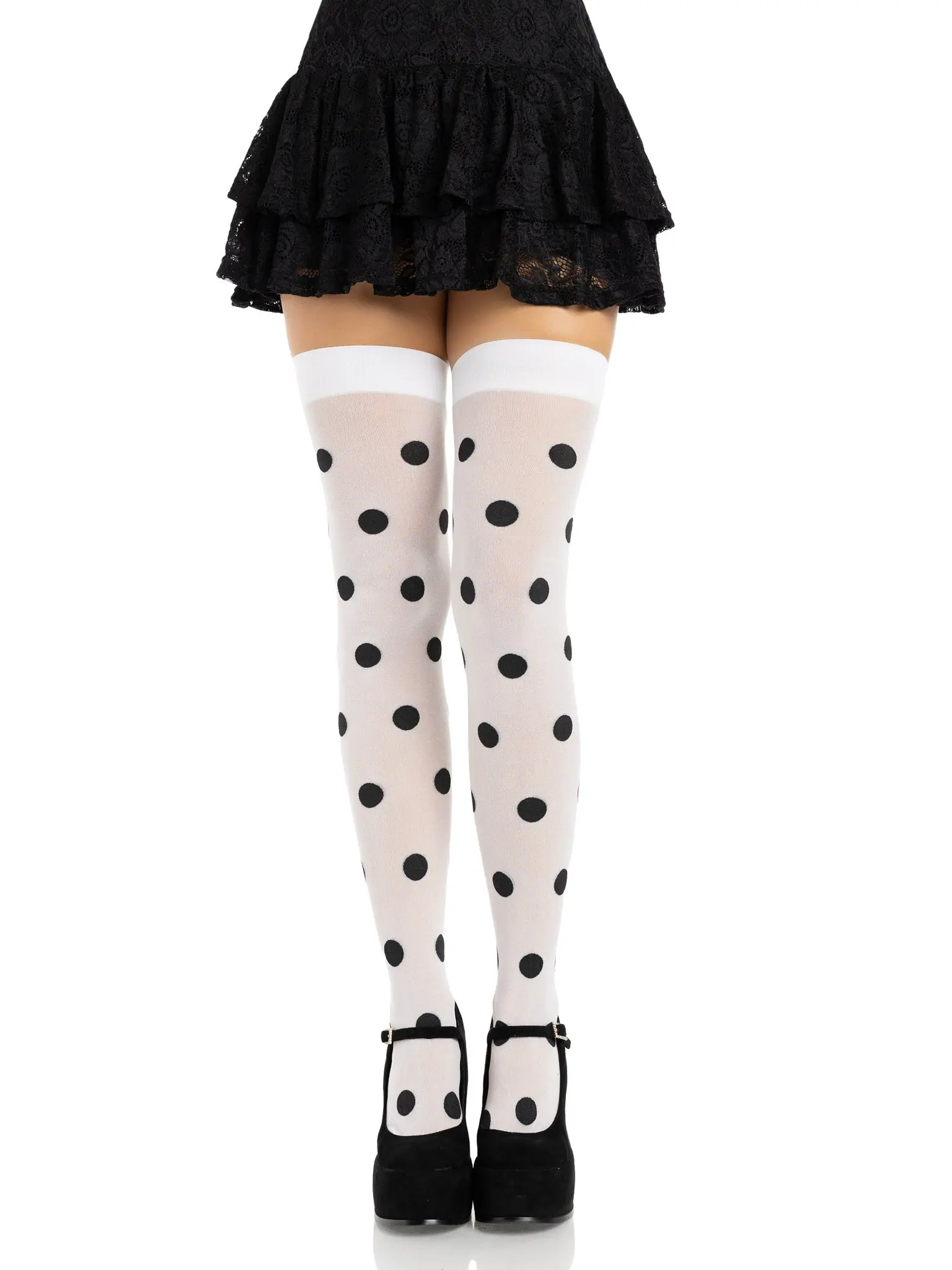 Leg Avenue Women's 70D Opaque Polka Dot Thigh Highs - Soft Hosiery with Comfortable Stretch Band, Ideal for Dress, Outfits, Style, Vibe & Everyday/Costume Wear, Socks, Fabric, Graphic, Wear-All-Day Vibe, Smooth, Comfortable Fit, Playful Spin, Cute, Casual