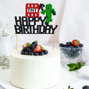 1pcs Happy Birthday Cake Decoration Pixel Style Cake Decoration Selection Video Game Theme Cake Decoration
