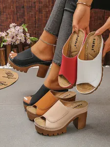 Open Toe Wedge Thick Sole Sandals, PU Leather Slip-On Casual Shoes, Comfortable Platform Mules for Daily Wear, Fashionable Office & Everyday Footwear