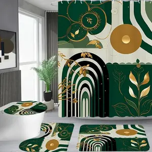 1/4pcs Abstract Pattern Bathroom Decor Set, 4 Countsset Including 1 Shower Curtain & 1 Bathroom Rug & 1 Toilet U-shape Mat & 1 Toilet Lid Cover Pad, Bathroom Restroom Decor Supplies, Bathroom Decoration Accessories, Home Goods, Shower Curtain Sets