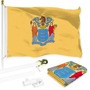 G128 Combo Pack: 6 Ft Tangle Free Aluminum Spinning Flagpole (White) & New Jersey NJ  3x5 Ft, LiteWeave Pro Series Printed 300D Polyester | Pole with Flag Included