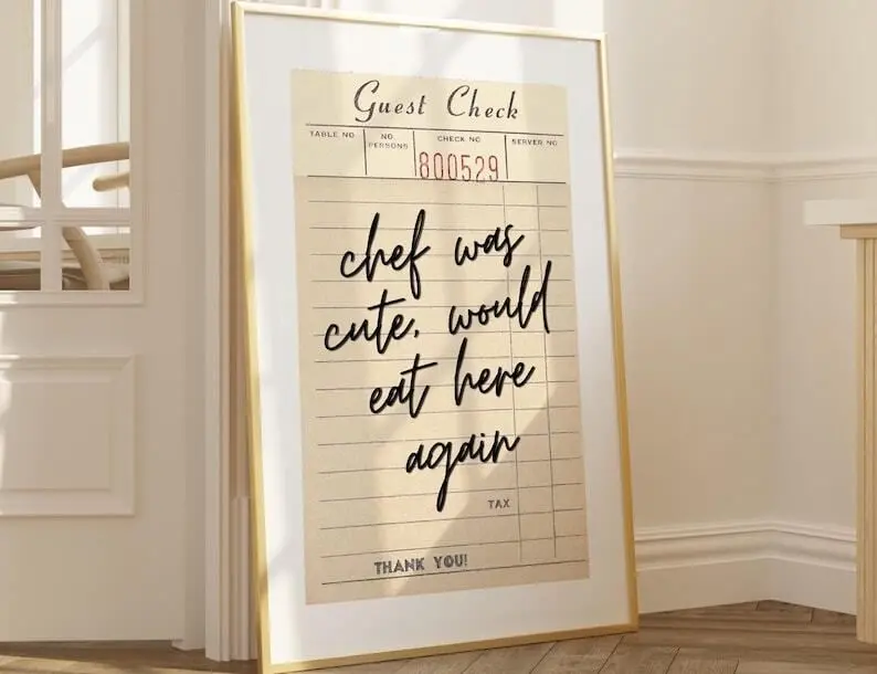 [Up to 65% Off][Free Shipping][No Frame] 'Chef Was Cute' Paper Guest Check Single Print Poster, Trendy Modern Kitchen Wall Decoration, Colorful Anime Style Decor, Housewarming Gift, Matt Bathroom Wall Art, Wardrobe, Kid Room