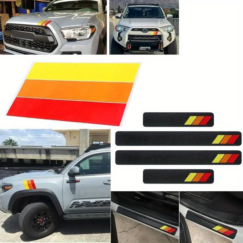 2 pieces of three-color striped sticker + 4 pieces of three-color threshold protection strip, suitable for Tacoma, 4Runner, Tantu, Rongfang, Car Decals, Stickers For Cars, Automotive Decals