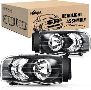 Nilight Headlights for 2002 2003 2004 2005 Ram 1500 2500 3500 Truck Black Housing Clear Corner,Headlight Assembly Replacement kit,Driver and Passenger Side,2 Pack
