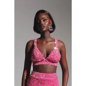 LIZA Sequin Bra Top in TOURMALINE