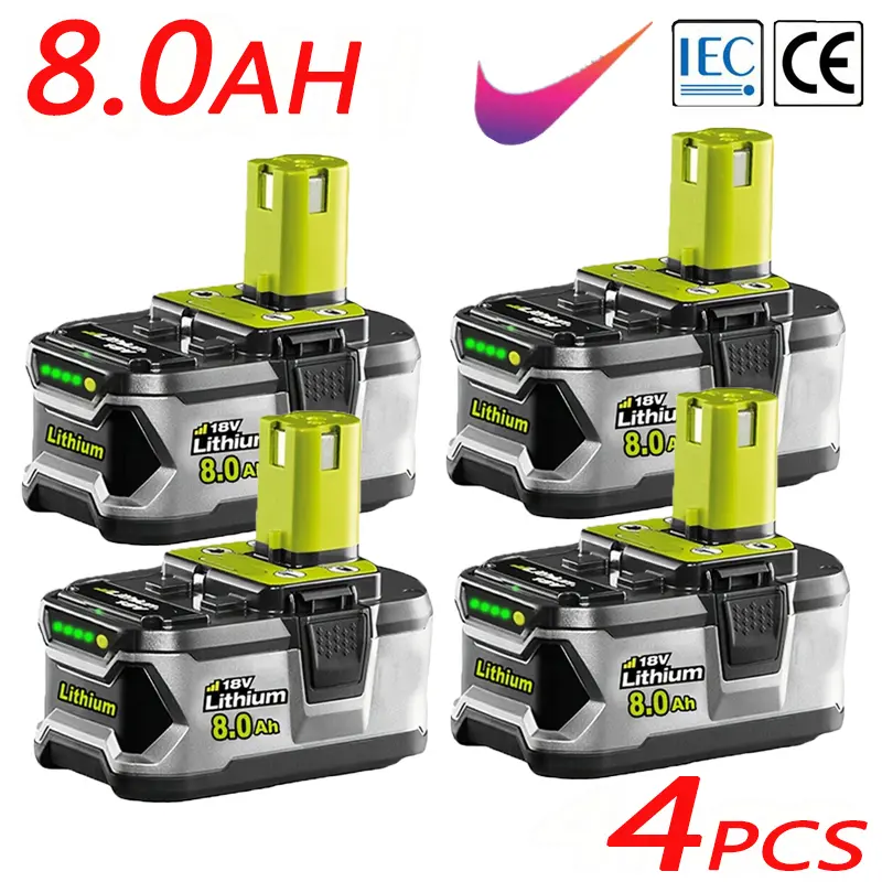 2/4 Pack 8.0Ah Replacement Battery compatible with Ryobi 18V Lithium Battery P102 P103 P105 P107 P108 P109 P197 Ryobi ONE+ Cordless Tool