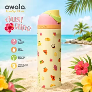 Limited Edition Owala FreeSip 24oz Just Ripe Water Bottle – Tropical Fruit Insulated Stainless Steel Tumbler, Leakproof Straw Lid, Reusable Travel & Sports Hydration Bottle
