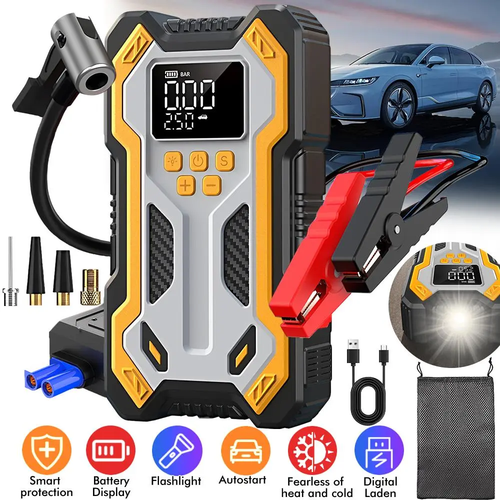 【SUMMER SALE】2-in-1 Portable Car Jump Starter & 150PSI Air Compressor, 12V Auto Battery Booster for Gas & Diesel Vehicles, Tire Inflator Pump with LED Light for Road Trips & Emergencies
