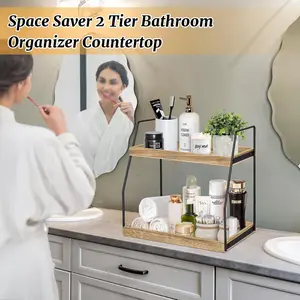 2-Tier Bathroom Countertop Organizer Vanity Tray, Bathroom Countertop Storage Shelf Cosmetic Organizer Holder, Bathroom Tray for Counter