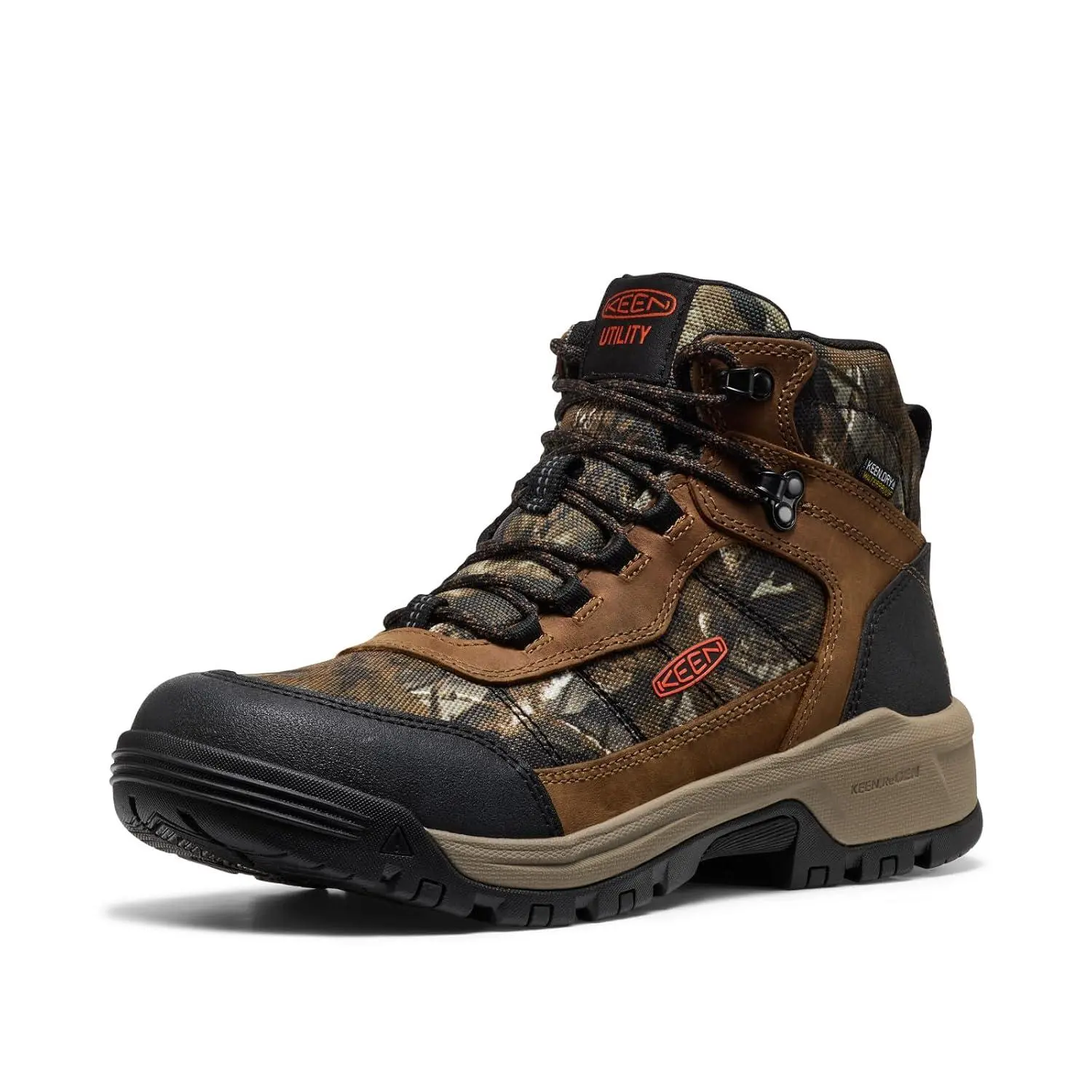 KEEN Utility Men's Skokie Hiker Style Mid Height Soft Toe 90 Degree Waterproof Work Boots, Camo/Black, 7.5 D