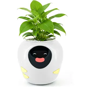 PETUTRAL R&B Large Intelligent Flower Pot, Decorative Pot, Pet Remembrance Planting Pot with AI Function, Time and Temperature Display, and Vivid Animation Effects, Suitable for Indoor Decoration and as a Gift, Modern Plant Pot (White)