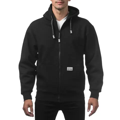 Pro Club Men's Classic Heavyweight Full-Zip Long-Sleeve Soft Fleece Plain Hoodie Sweatshirt, Relaxed Fit Male Clothing, Cotton-Polyester Blend, Ribbed Details, Casual Pockets, Zipper Closure