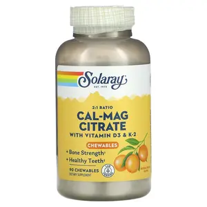 Solaray Cal-Mag Citrate with Vitamin D3 & K2, Natural Orange, 90 Chewables
