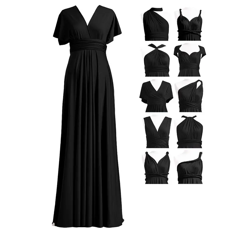 72Styles Infinity Dress with Bandeau, Convertible Bridesmaid Dress, Long, Plus Size, Multi-Way Dress,Black Twist Wrap Dress
